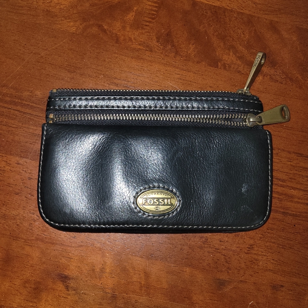 Fossil Wallet Black Soft Leather Interior Pockets  Snap Small Bifold Card Size